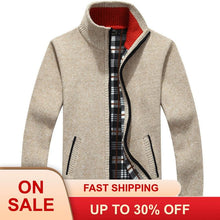 Load image into Gallery viewer, Winter Thick Men's Knitted Sweater Coat Off White Long Sleeve Cardigan Fleece Full Zip Male Causal Plus Size Clothing for Autumn